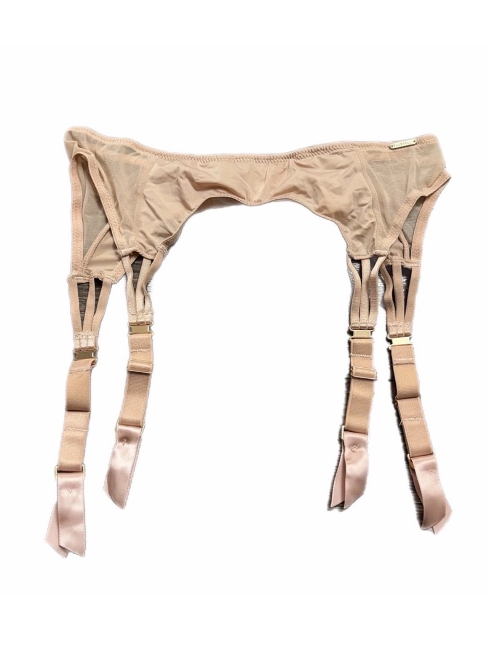 Bluebella British Strappy Silky Garter Belt w Mesh Inserts (Nude) Size Small